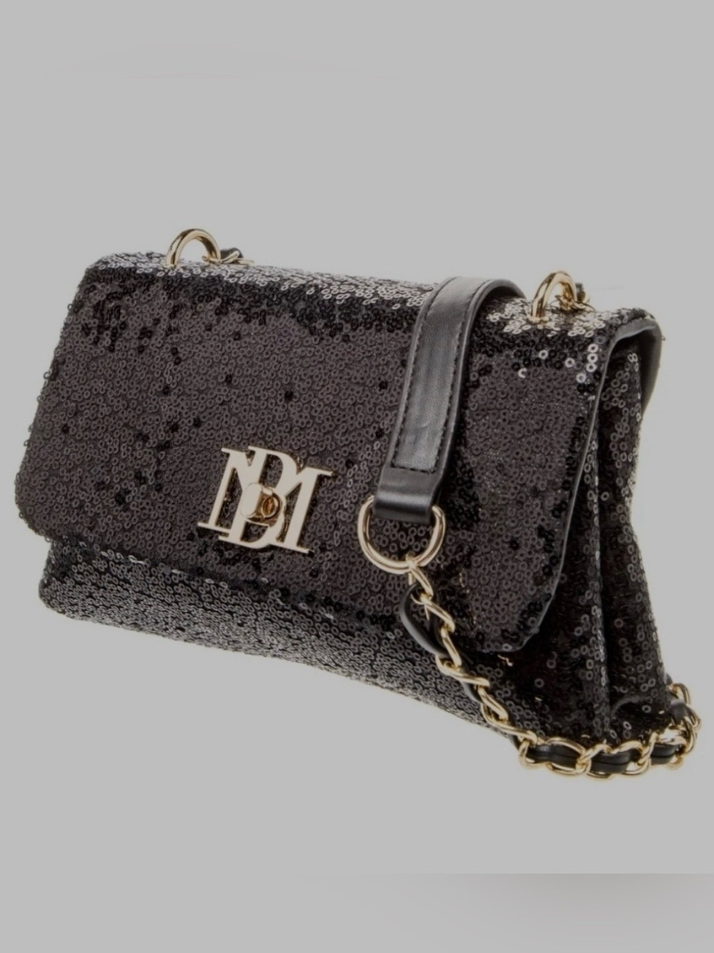 Badgley Mischka Black Sequin Crossbody with Gold Logo Hardware NWT - Picture 2 of 5